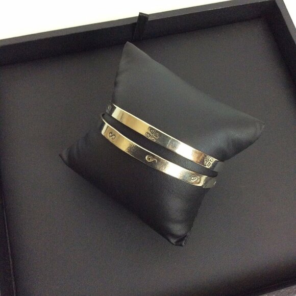 Vintage Silverplate Bangle Bracelet Set Of 2 Clover & Infinity Design - Picture 4 of 4